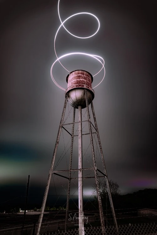 Light painting with an old water tower - United States