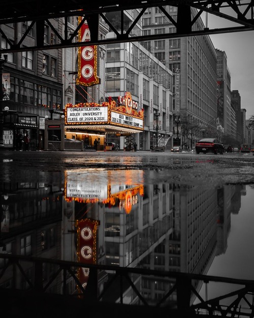 Chicago Theater - 从 Median north of Wacker St. looking south, United States