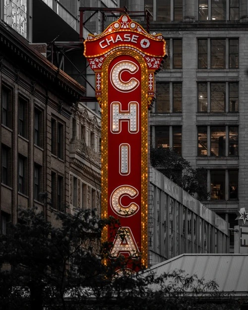 The Chicago Theater - From North of the theater, United States