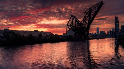 St Charles Line Air Bridge / Chicago Skyline - From Ping Tom Park looking north, United States