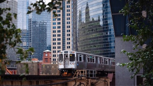 Wolf Point - From Green area south of the L track SW of Lake and Wacker, United States