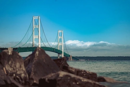 Mackinac Bridge - From Old Mackinac Point Lighthouse Beach, United States