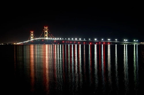 Mackinaw Bridge at Night - Dari St Ignace straits campground, United States