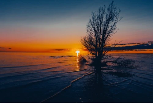 Lake Michigan during sunset - Desde Charlevoix road side stop in route 31, United States