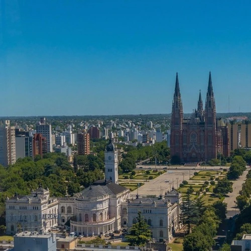 Catedral y Palacio Municial de La Plata - From Drone, Argentina