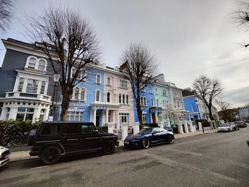 Colorful houses in Nothing Hill district - From Elgin Cres, United Kingdom