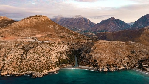 Preveli Palm Forest - From Drone Over Sea, Greece