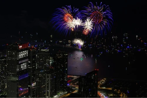 Navy Pier 4th of July Celebration Fireworks - From Skydeck at Willis (Sears) Tower, United States