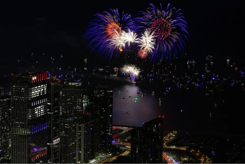 Navy Pier 4th of July Celebration Fireworks - Från Skydeck at Willis (Sears) Tower, United States