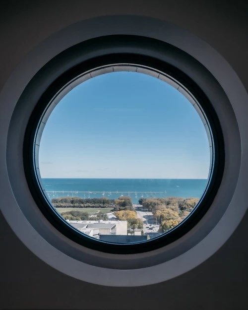 Window view of Lake Michigan - From Goettsch Partners Office in the Railway Exchange Building, United States