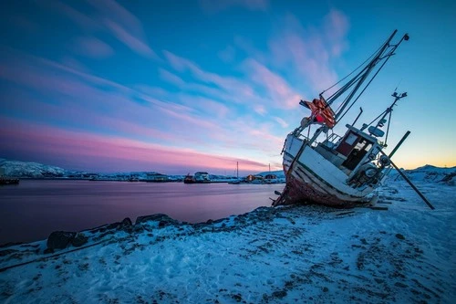 Ship on land - Aus Sommaroy Habour, Norway