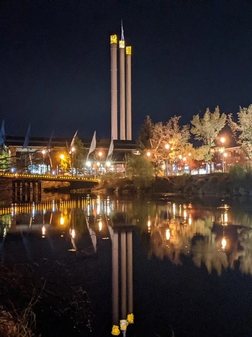 Old Mill Stacks - From River Bank, United States