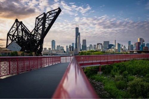 City Skyline - From Ping Tom Memorial Park, walking bridge, United States