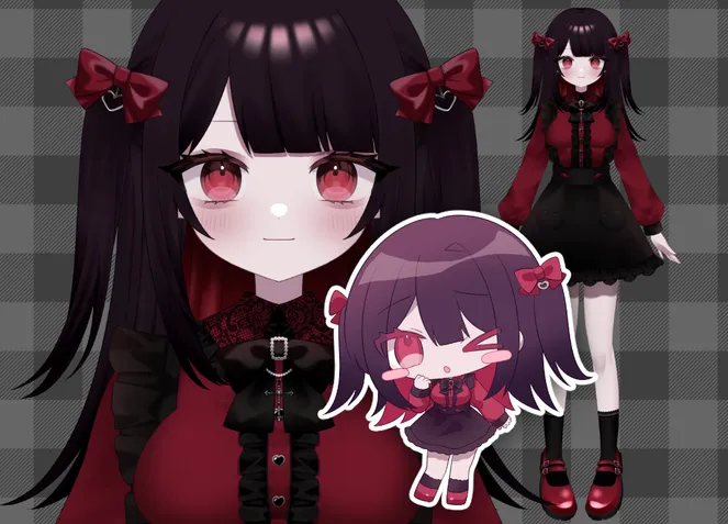 限定1点】SDキャラ付き！赤地雷ちゃん【パーツ分け済PSD】 - 虹色