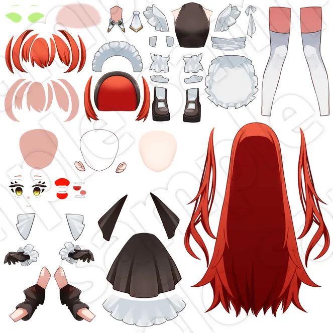 限定1点】赤髪メイドちゃん【パーツ分け済みPSD】 - こもれび