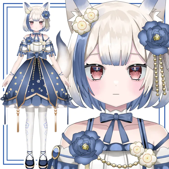 限定1点】白と青の狐の女の子【予約可能です！】 - 八百枝 豆ノ助