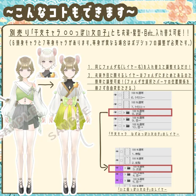 汎用モデル】みずがめ座っぽい女の子【パーツ分け済みPSD】 - 矢口立