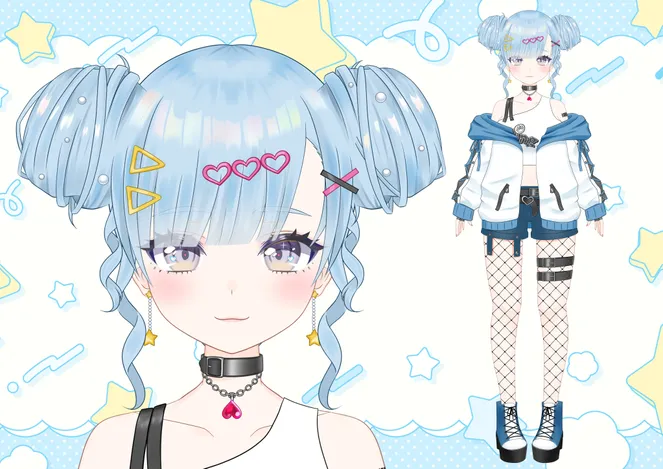 パーツ分けpsd】水色お団子の女の子 - えむ - nizima by Live2D