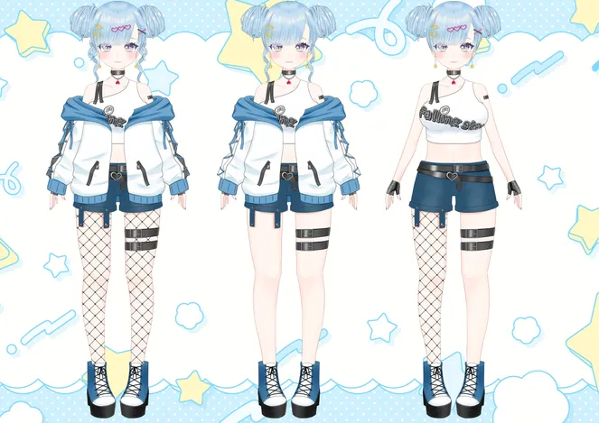 パーツ分けpsd】水色お団子の女の子 - えむ - nizima by Live2D