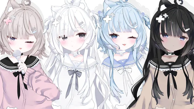 絵m夢 1st配布デモテープ/Two others 新潟V系 Live2dモデル】おもち 色変え 表情 髪型 カスタム可能【汎用モデル