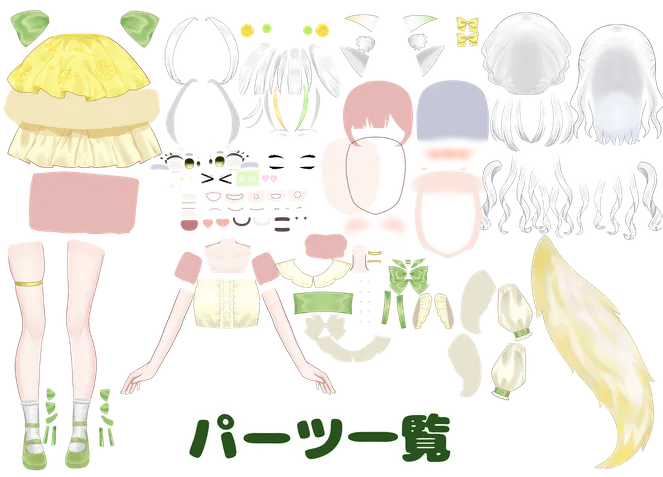 パーツ分け済みPSD】レモンライムな猫耳少女【限定1点】 - Fincat