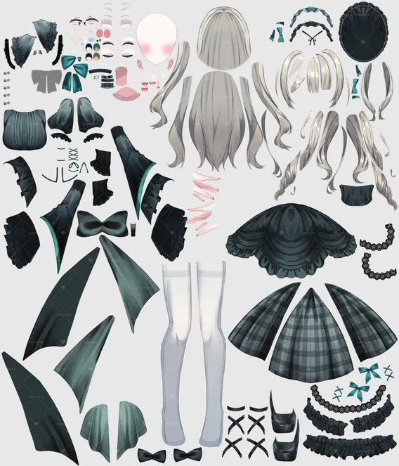 限定1点】ゴシックロリータの女の子【パーツ分け済みPSD+ミニキャラ