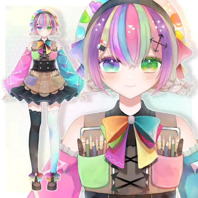 限定1点】カラフルなクリエイターの女の子【パーツ分け済みPSD