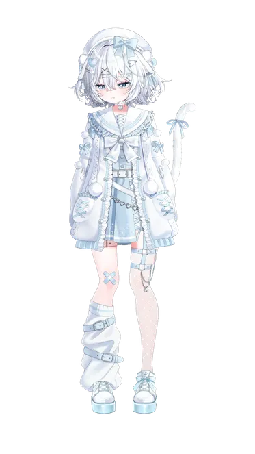 🤍白色×水色🩵ふわふわタレ耳猫【限定1点】 - Mii - nizima by Live2D