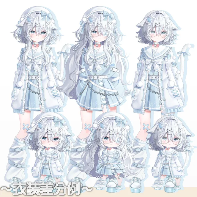🤍白色×水色🩵ふわふわタレ耳猫【限定1点】 - Mii - nizima by Live2D