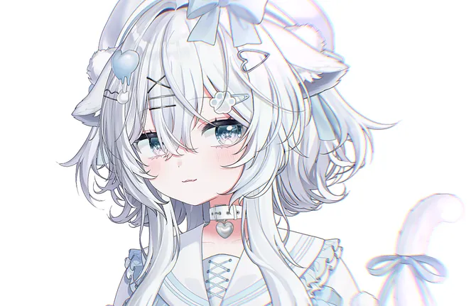 🤍白色×水色🩵ふわふわタレ耳猫【限定1点】 - Mii - nizima by Live2D