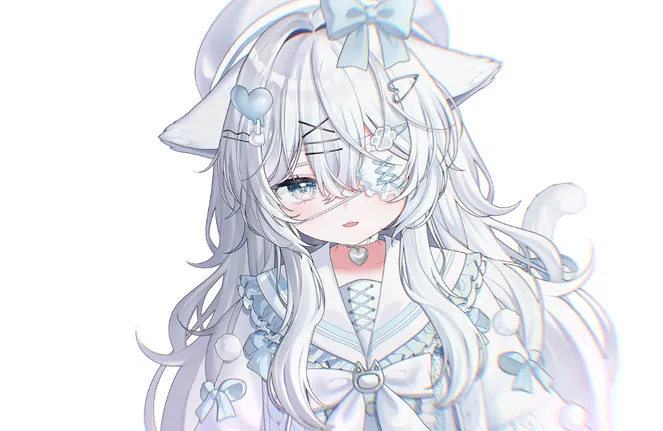 🤍白色×水色🩵ふわふわタレ耳猫【限定1点】 - Mii - nizima by Live2D