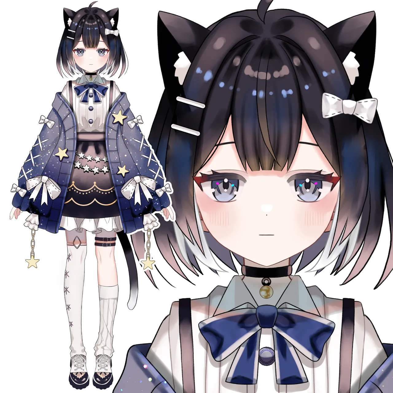 限定1点】星とくろねこちゃん【パーツ分け済みPSDイラスト】 - 八百枝