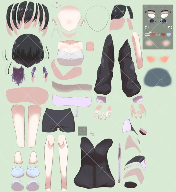 練習用】めかくれウルフの女の子【パーツ分け済みPSD】 - さばみそ