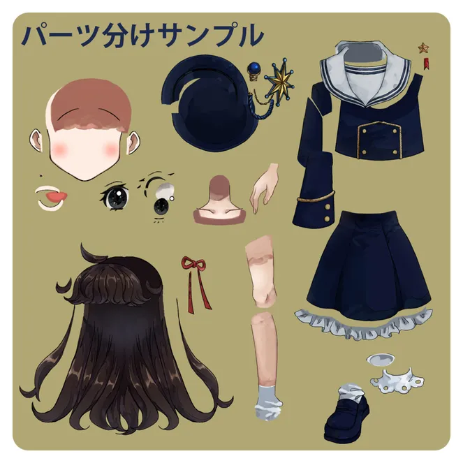 パーツ分け済PSD】ベレー帽を被ったセーラ―服の女の子 - 三波つむぐ