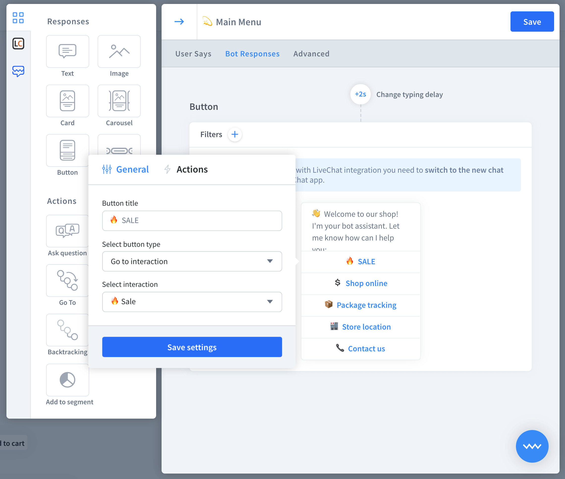 Button types for ChatBot.com