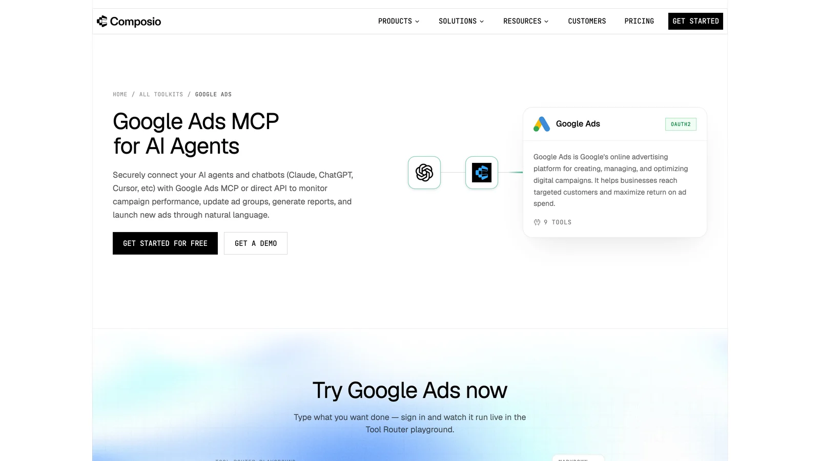 Composio Google Ads toolkit