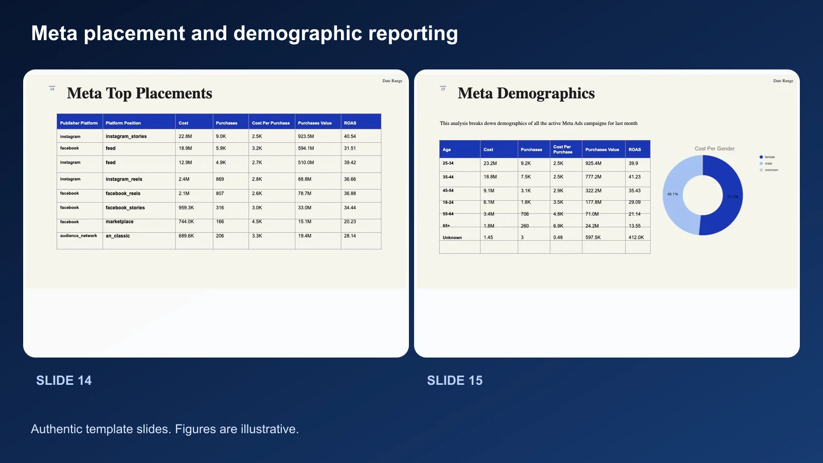 Paired Meta placement and demographic performance slides