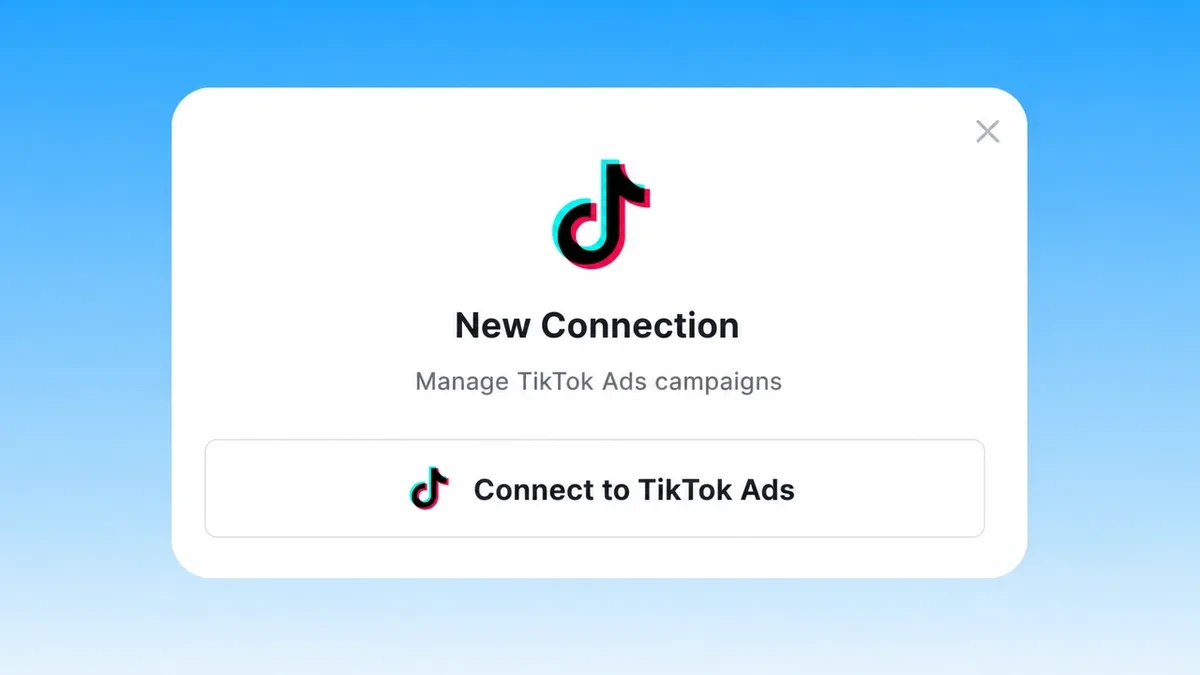 Markifact TikTok Ads connection screen with a Connect to TikTok Ads button