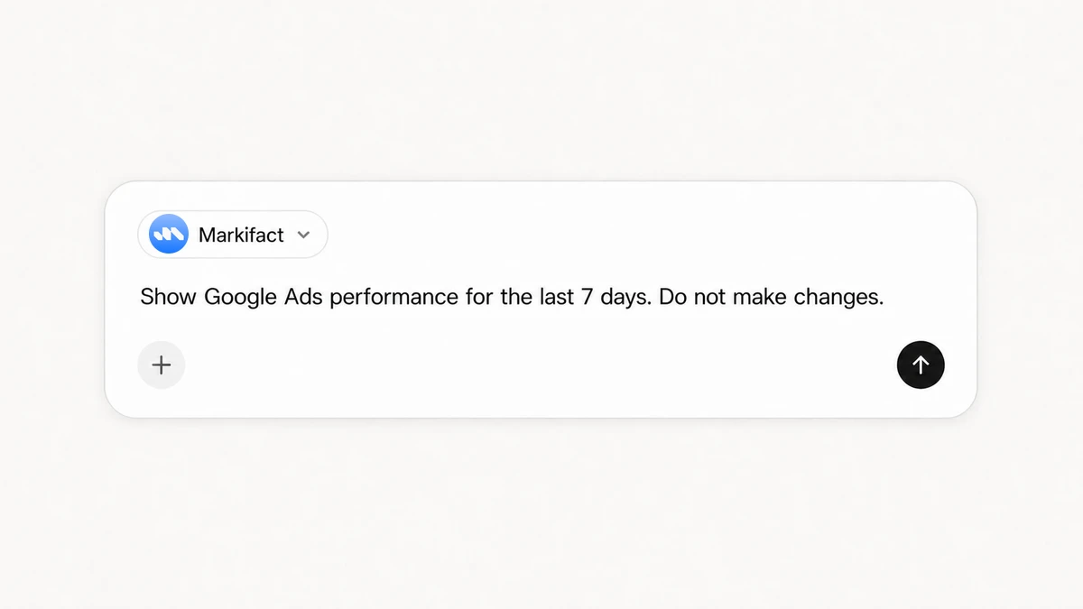 ChatGPT composer with Markifact selected for a Google Ads request