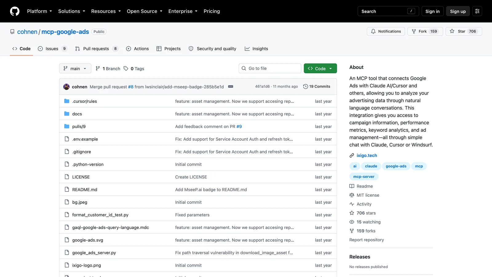 cohnen/mcp-google-ads on GitHub