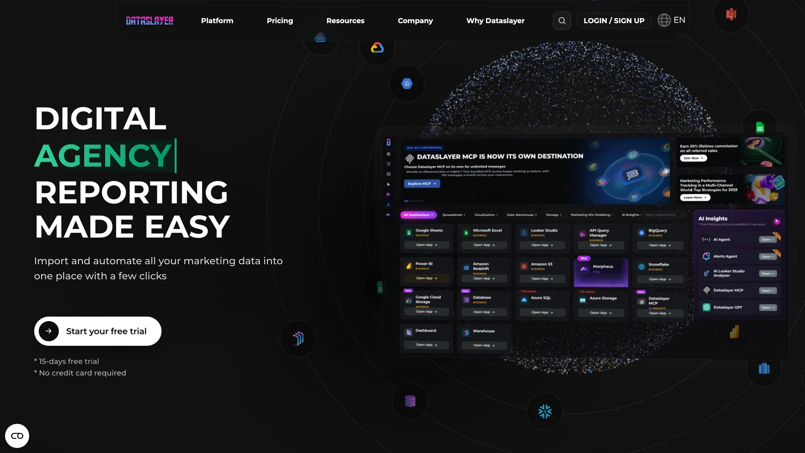 The Dataslayer homepage, digital agency reporting made easy