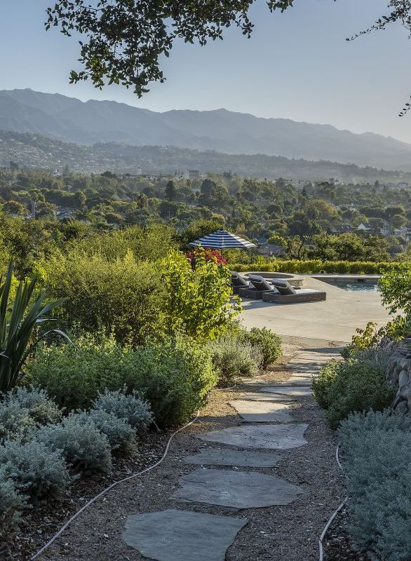 stone walkway to pool