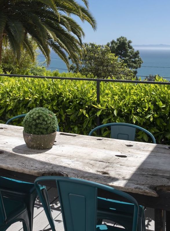 outside table with view of ocean