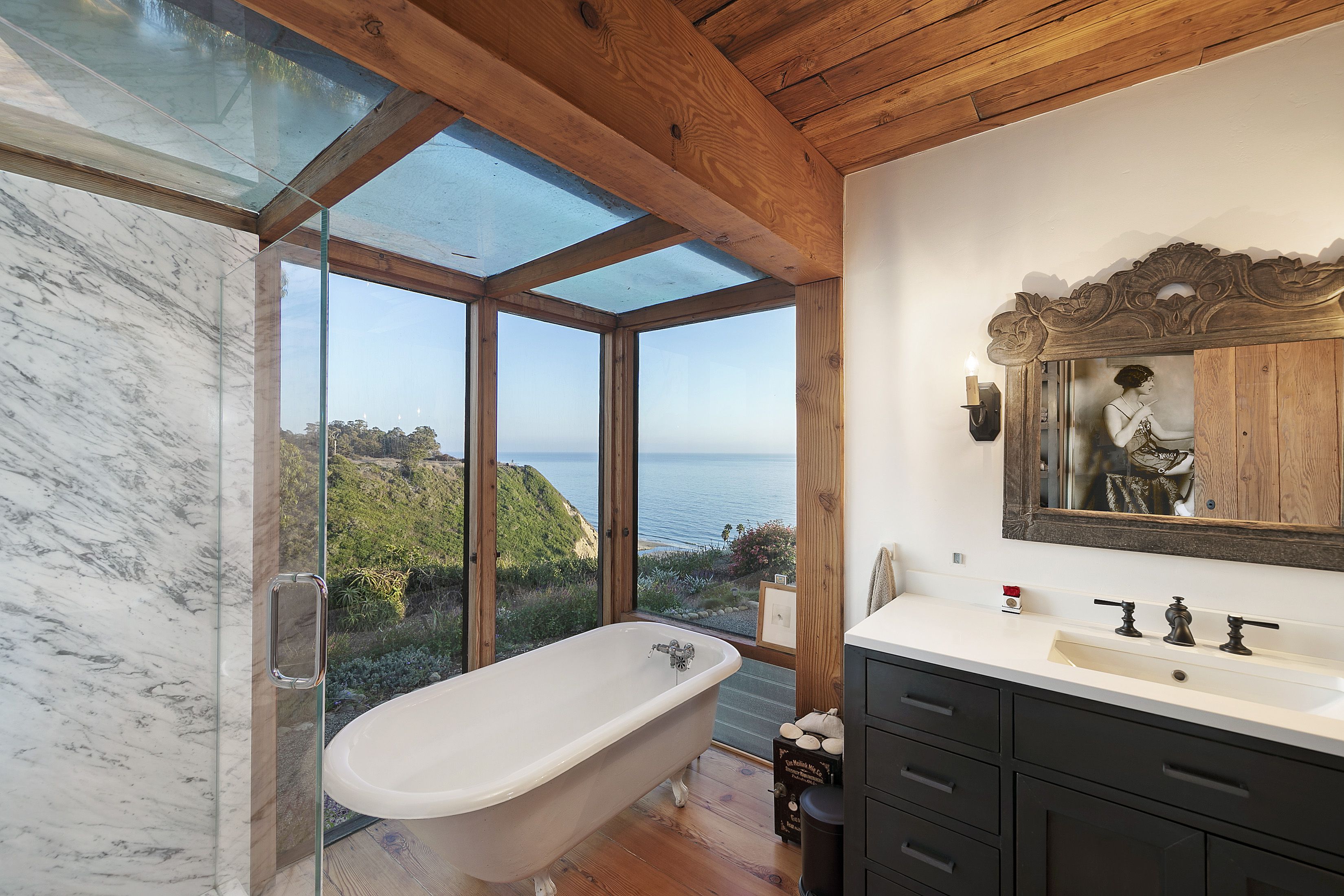 bathroom with large windows