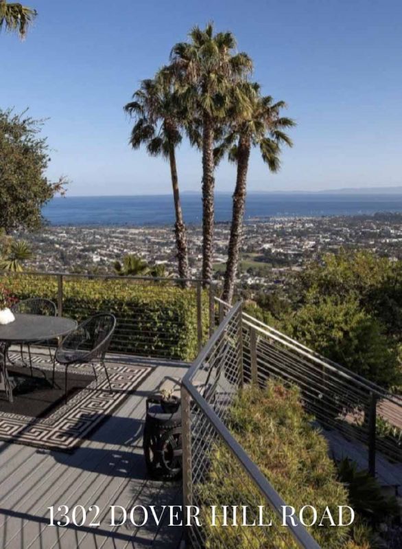 outside patio with distant view of ocean