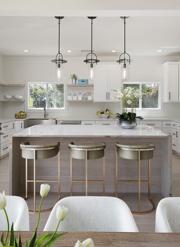 large open kitchen with bar seating