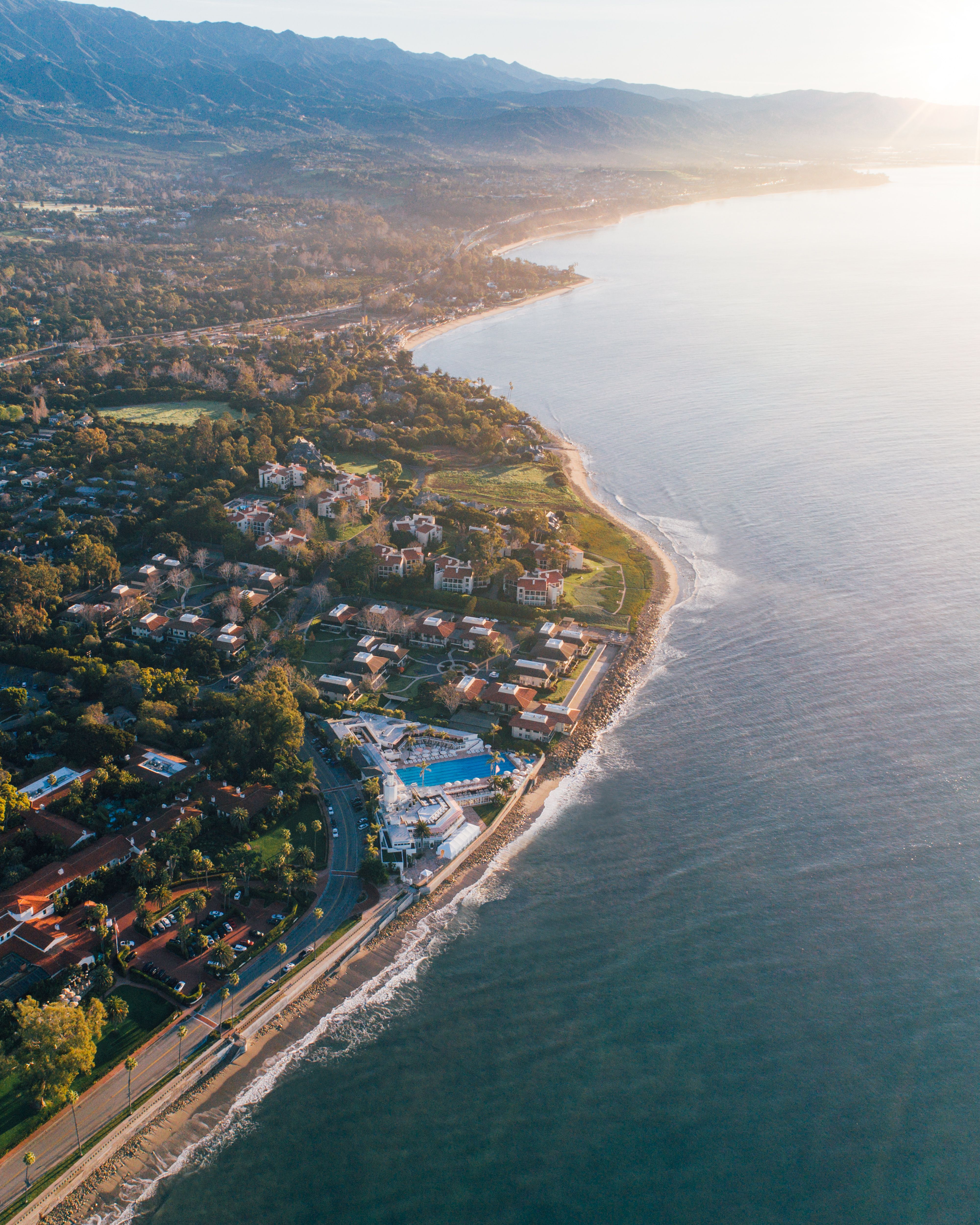 aerial shot of Santa Barbara coast and ocean