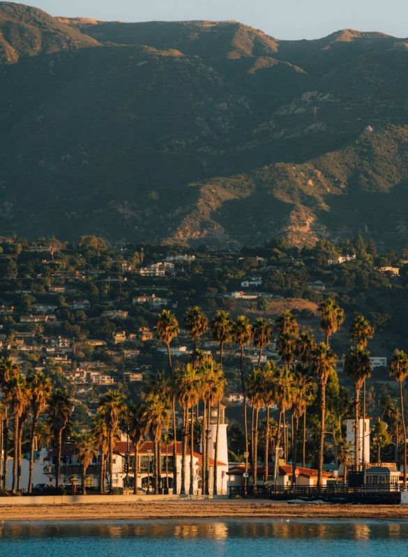 view of beach and mountains