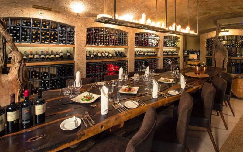 Curated wine collection in the cellar at Sabi Sabi Earth Lodge