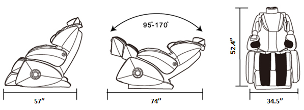 Osaki OS-7075R Executive Zero Gravity Deluxe Massage Chair Dimensions